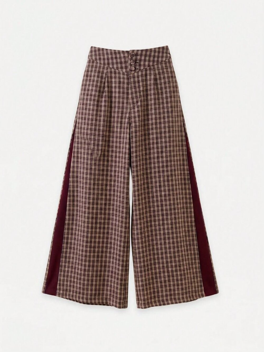 Brown Casual Women's Plaid High Waisted Wide-Leg Relaxed Fit Loose Trousers - Picture 5 of 8
